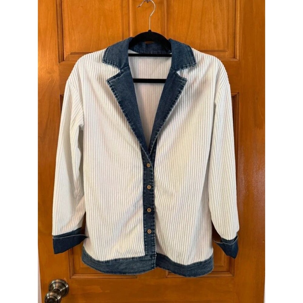 Blue & White Ribbed Lightweight Jacket - Picture 2 of 10